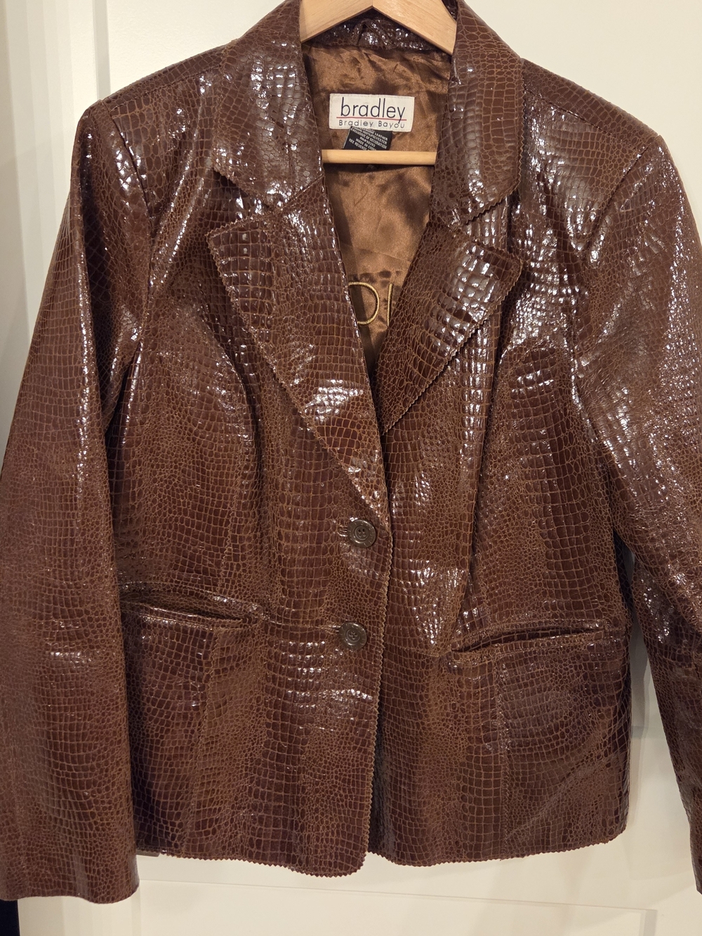 Bradley Bayou Brown Croc Embossed Leather Blazer Jacket XL Y2K Luxe Western